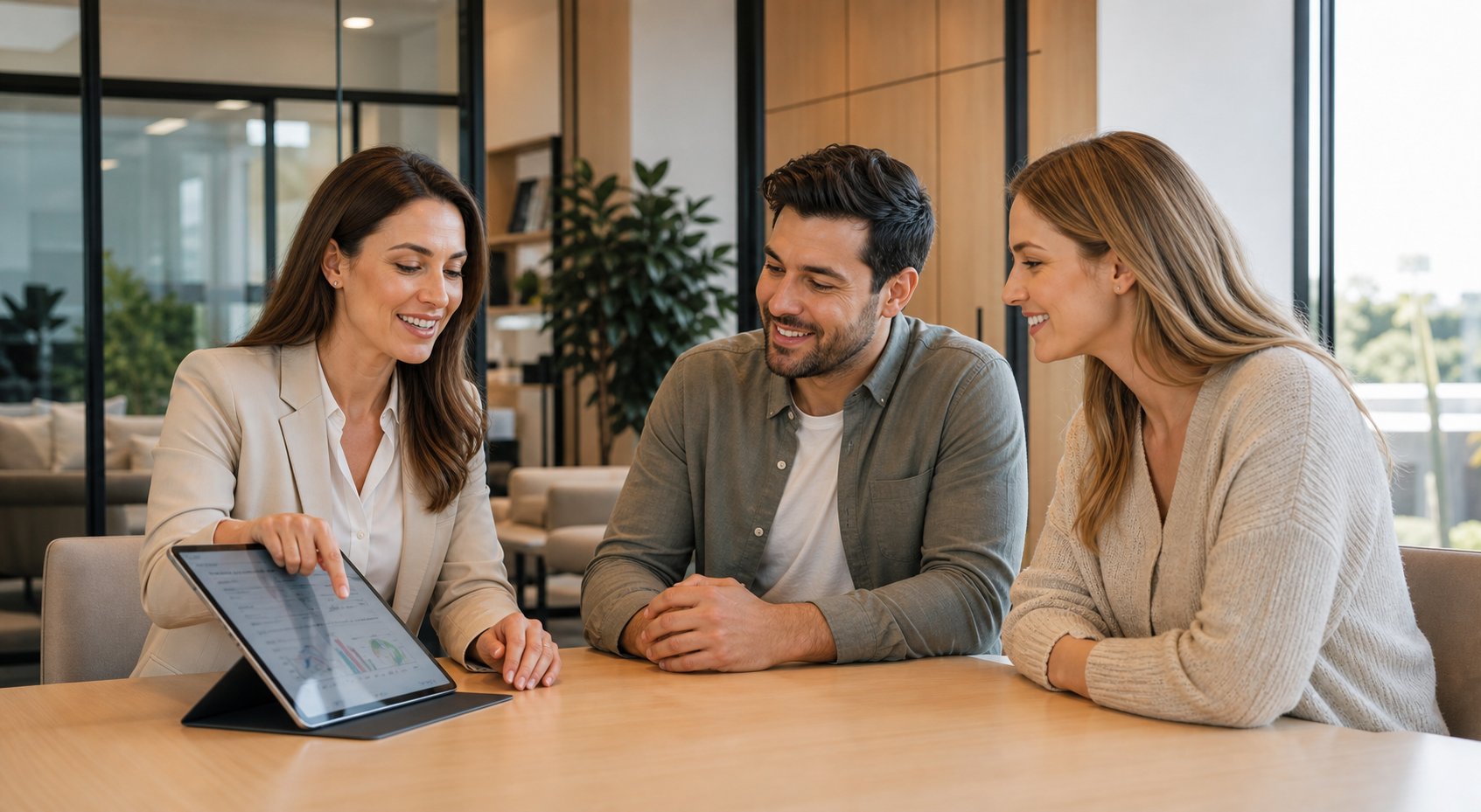 Mortgage adviser helping a couple understand home-loan options