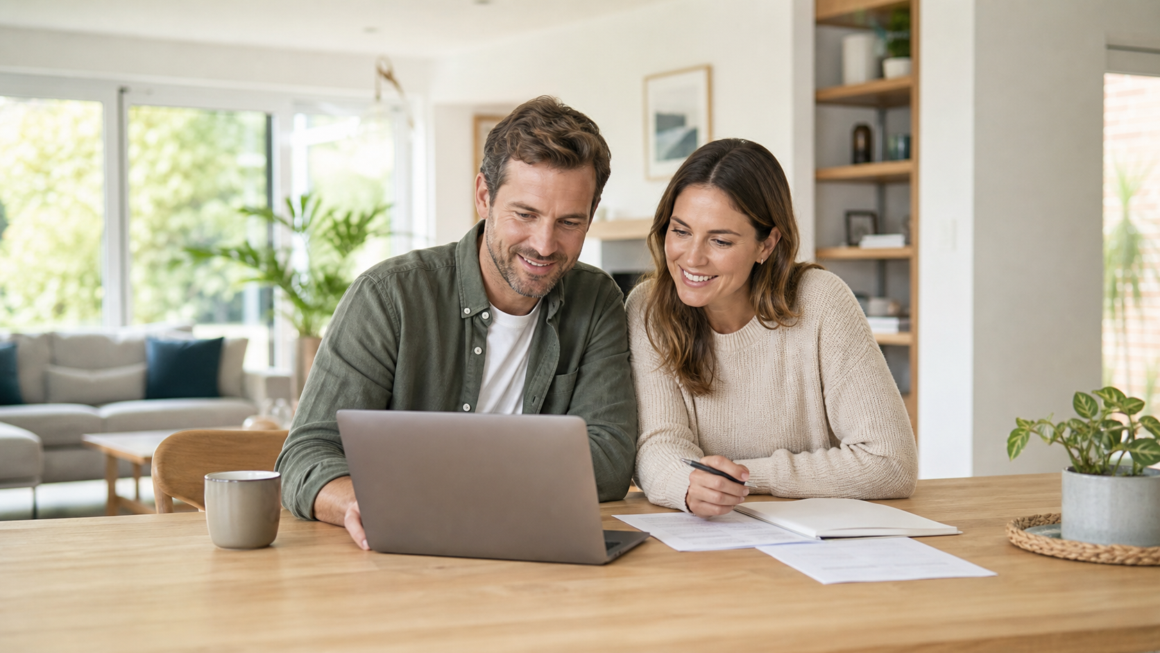 Couple reviewing home-loan refinancing options together