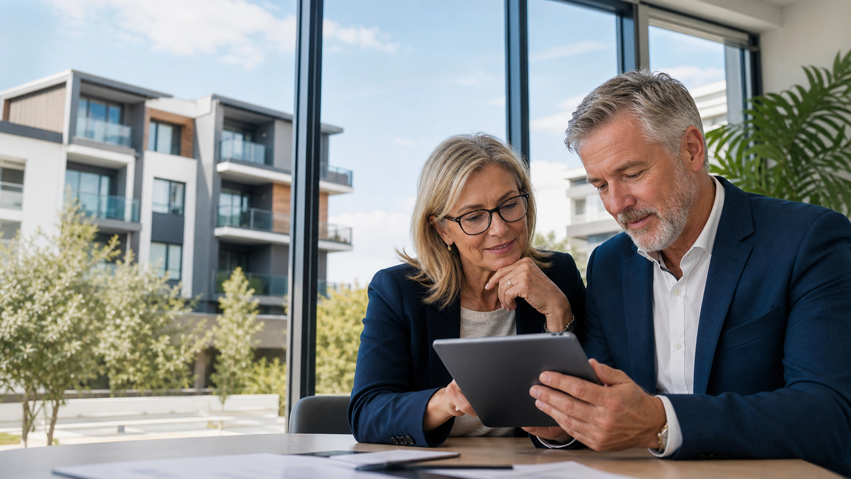 Professional couple reviewing an SMSF property investment